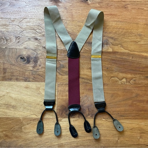 Trafalgar Beige and Burgundy Suspenders with Leather Details - Picture 2 of 6